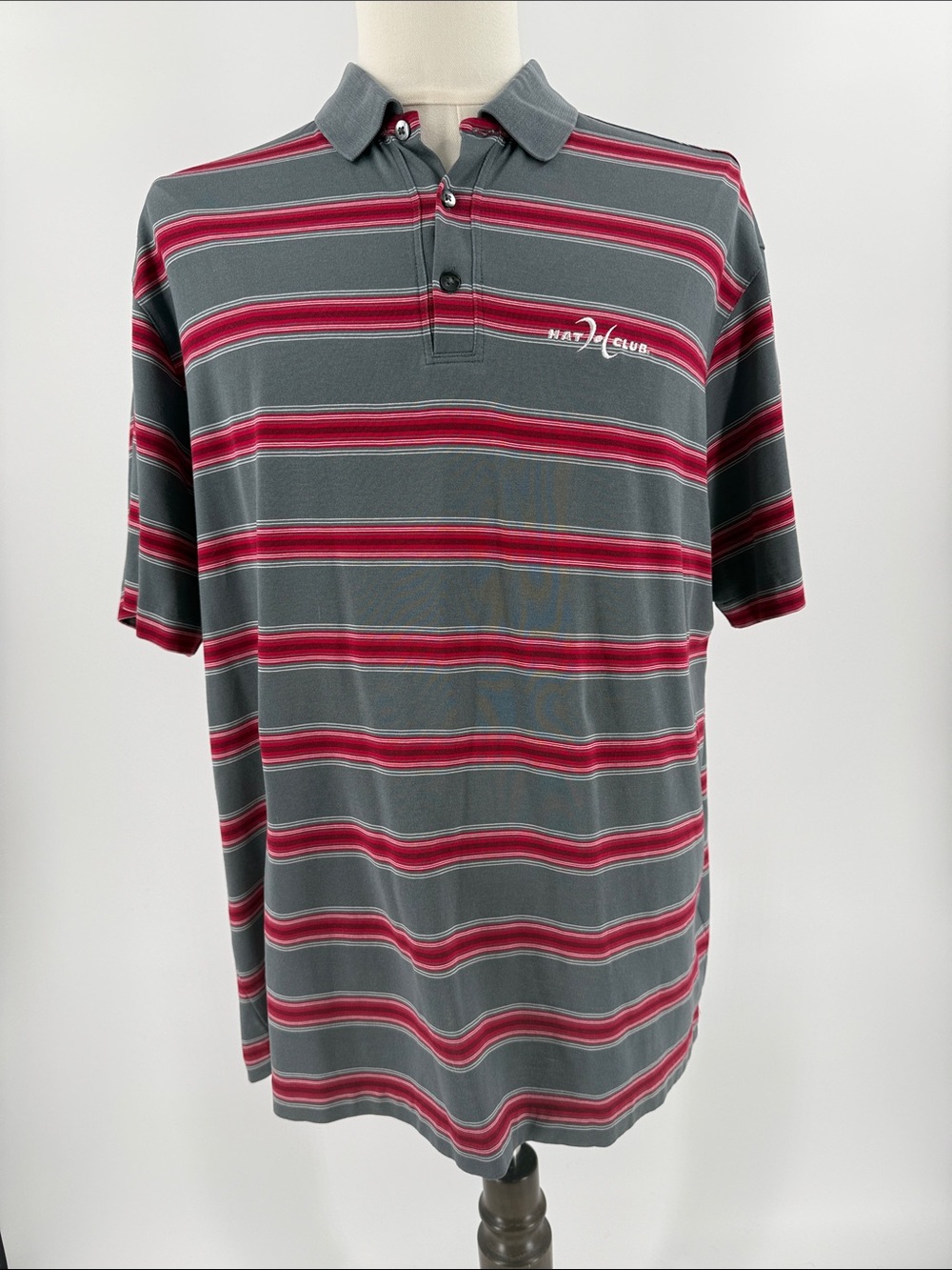 Men's Gray & Red Striped Polo Shirt with Subtle Logo